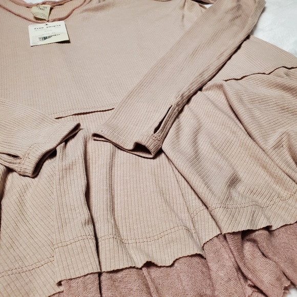 We the Free Tangerine Long Sleeve Tiered Flared Hem Tee Size XS - Picture 3 of 10